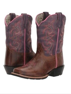 Dan Post Girl's Western Majesty Brown Purple Boots Leather Cowgirl Size 1.5